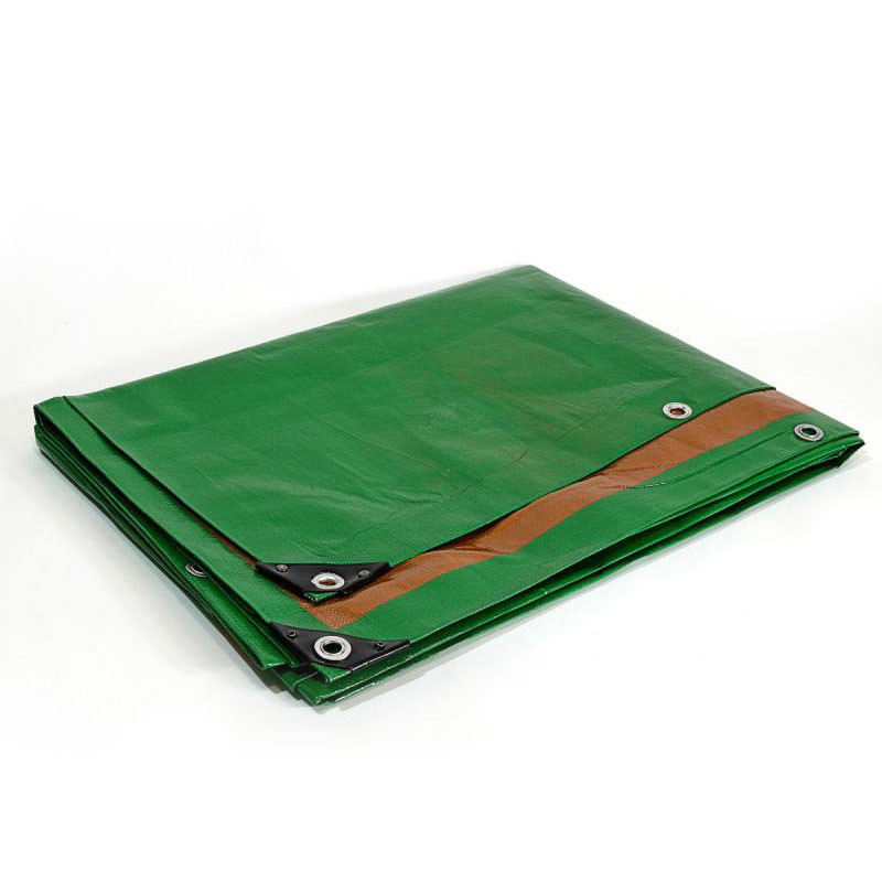 Bâche Chantier 2x3 m - Très résistante - Etanche - Anti-UV - Verte et marron - Œillets