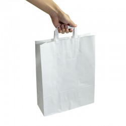 Sac Kraft à poignées plate 450x470 mm (x1000 pcs) - Blanc - Résitant - Biodégradable