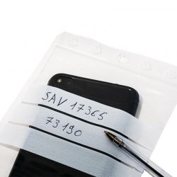 Sachet industriel Zip à bandes blanches 60x80 mm (x1000 pcs) - Transparent - Résistant