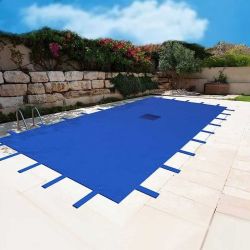 Bâche Piscine 6x10 m - Filet d'écoulement - Bleue - Résistante - Anti-UV - Œillets